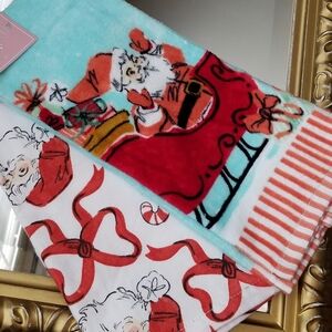 ❗Retro Style Santa Teal Red Holiday 2-Pack Kitchen Towel Set❗